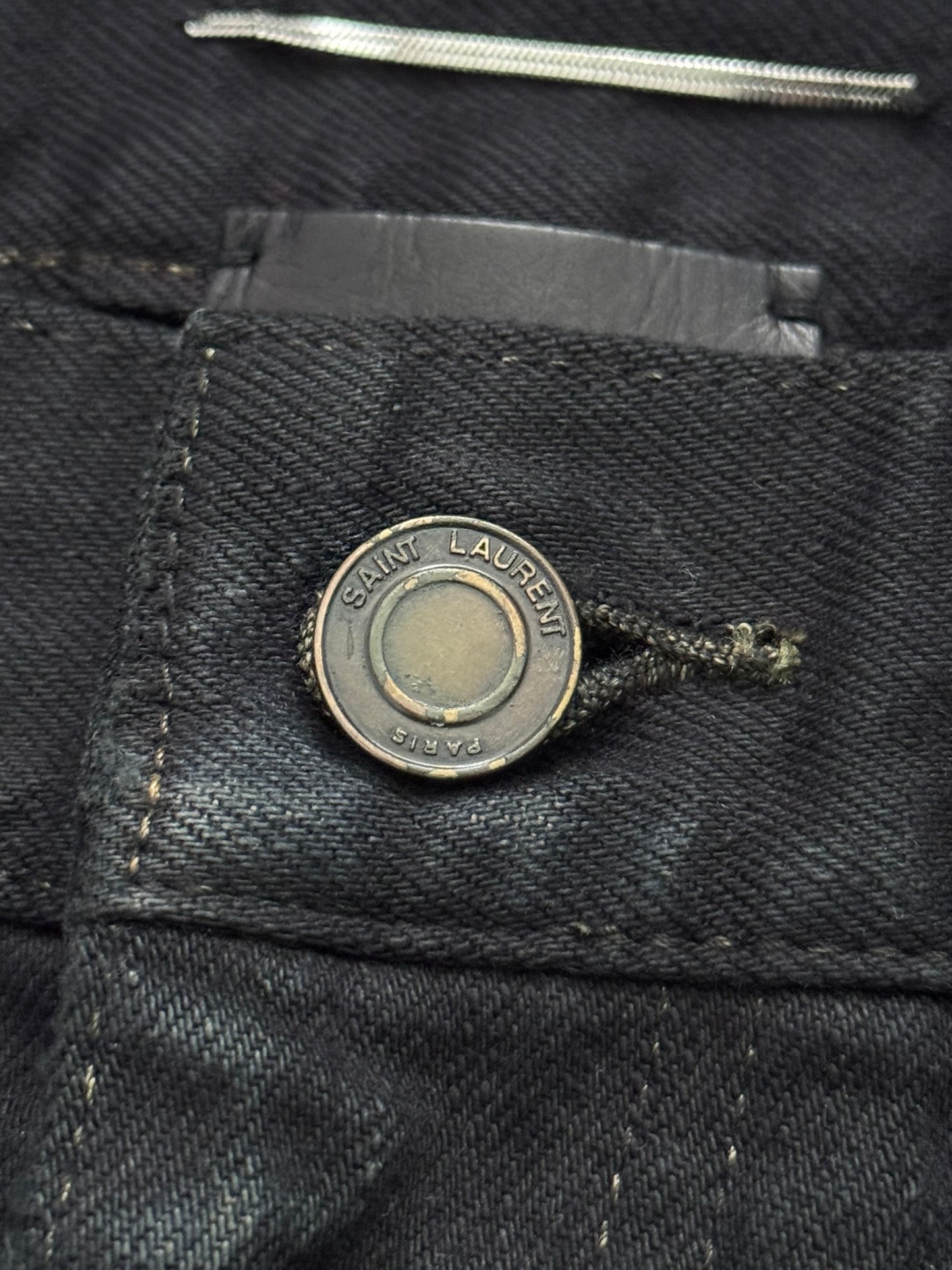 SS16 Saint Laurent by Hedi Slimane Oil Stain Distressed Crash Denim Jeans