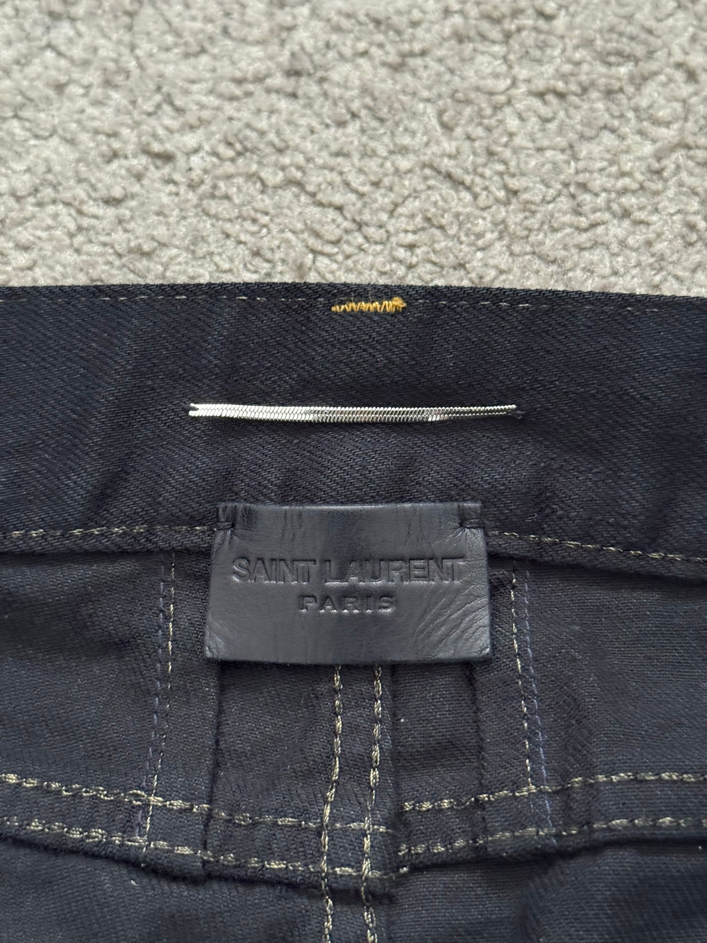 SS16 Saint Laurent by Hedi Slimane Oil Stain Distressed Crash Denim Jeans