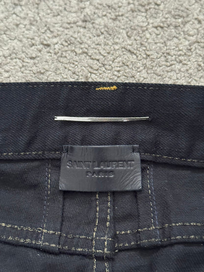 SS16 Saint Laurent by Hedi Slimane Oil Stain Distressed Crash Denim Jeans