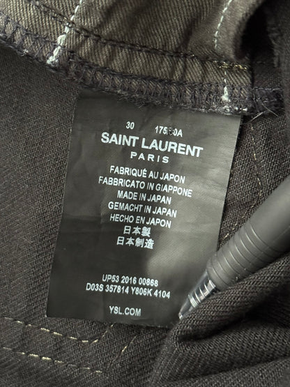 SS16 Saint Laurent by Hedi Slimane Oil Stain Distressed Crash Denim Jeans