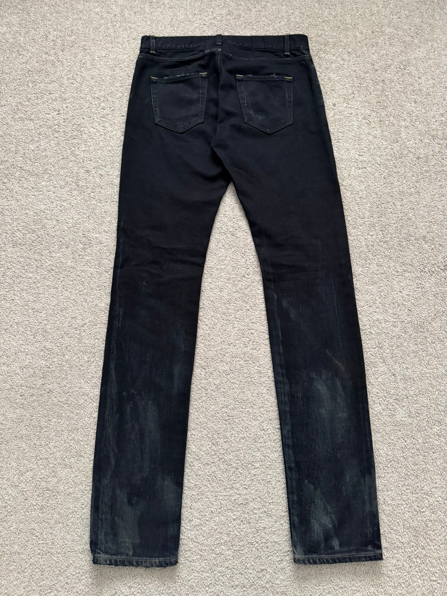 SS16 Saint Laurent by Hedi Slimane Oil Stain Distressed Crash Denim Jeans