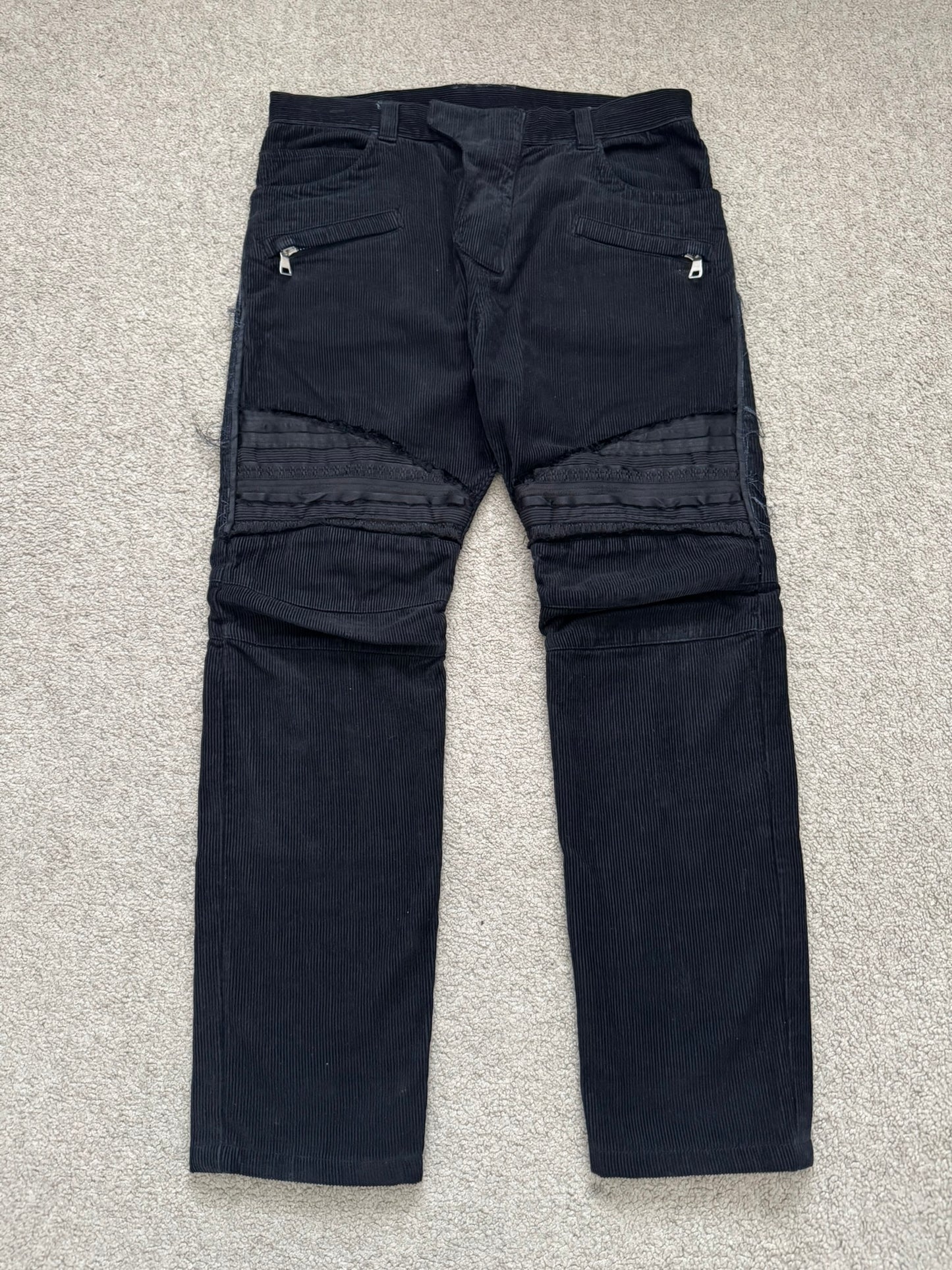 Balmain by Christophe Decarnin Ruffled Zip Biker Corduroy Pants