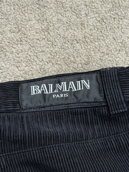 Balmain by Christophe Decarnin Ruffled Zip Biker Corduroy Pants