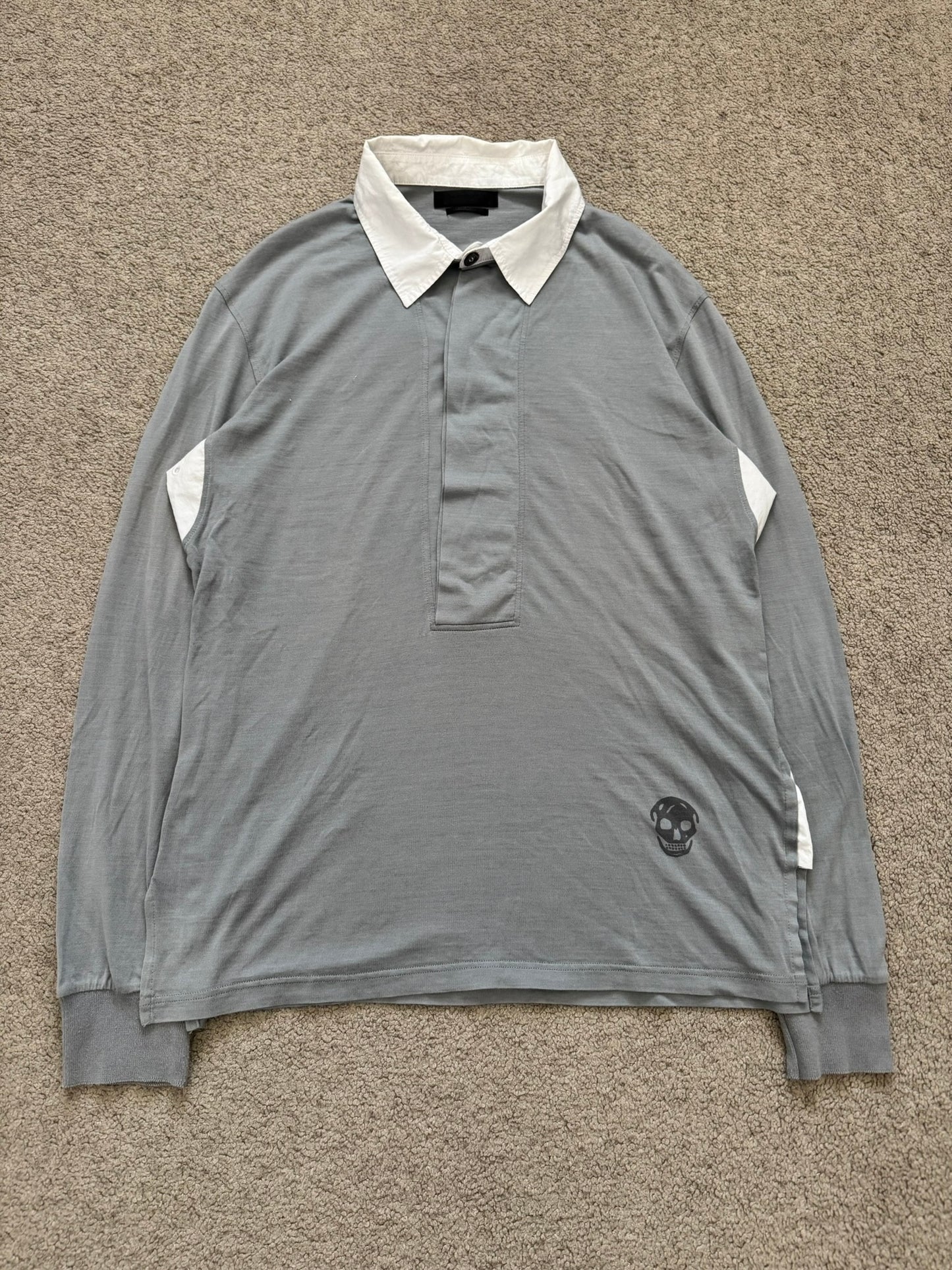 SS10 Alexander McQueen Silk Skull Polo Long Sleeve Shirt