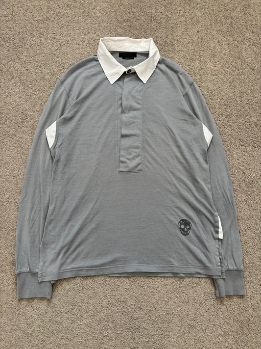 SS10 Alexander McQueen Silk Skull Polo Long Sleeve Shirt