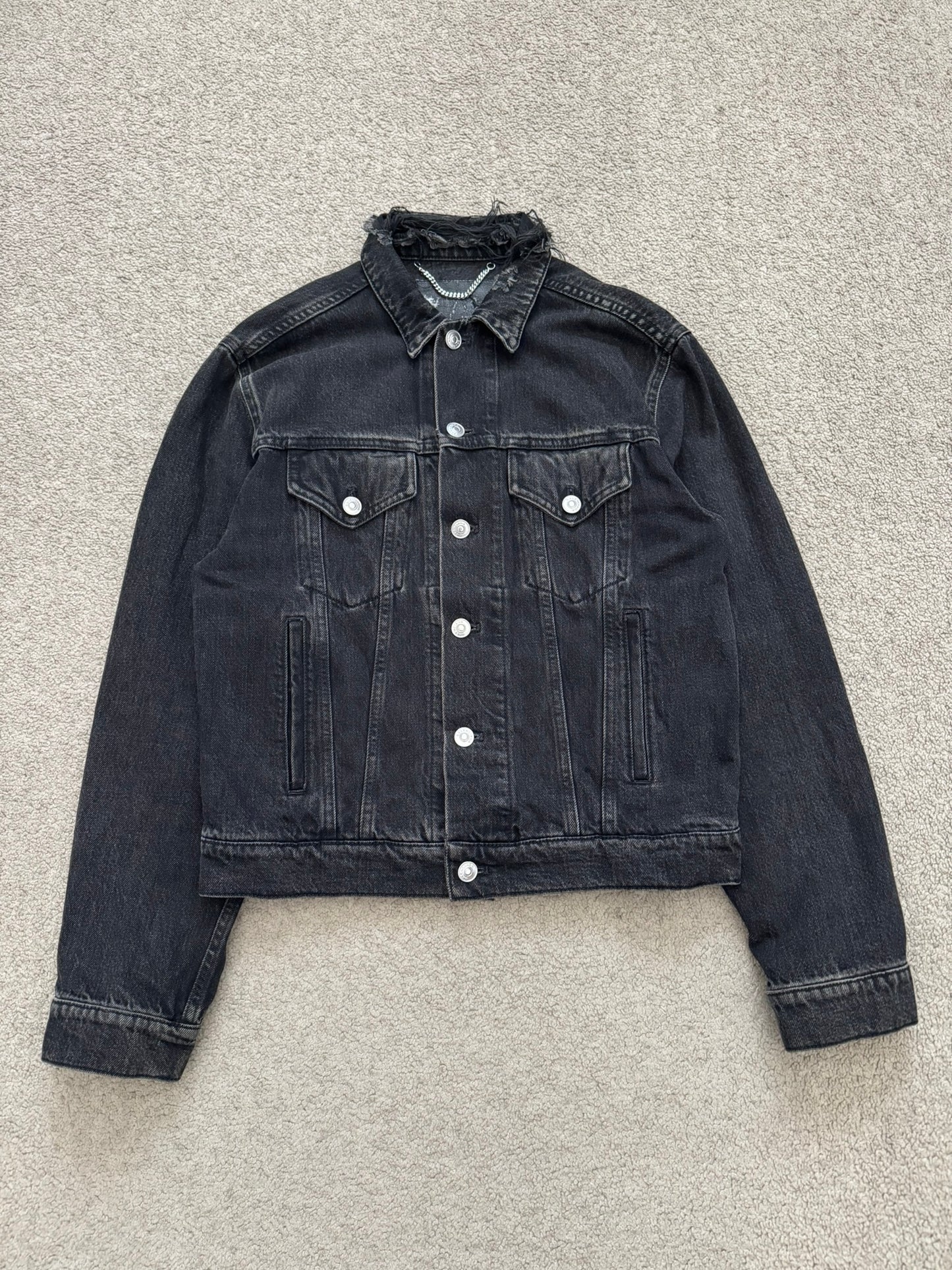 FW17 Balenciaga by Demna Distressed Collar Cropped Denim Jacket