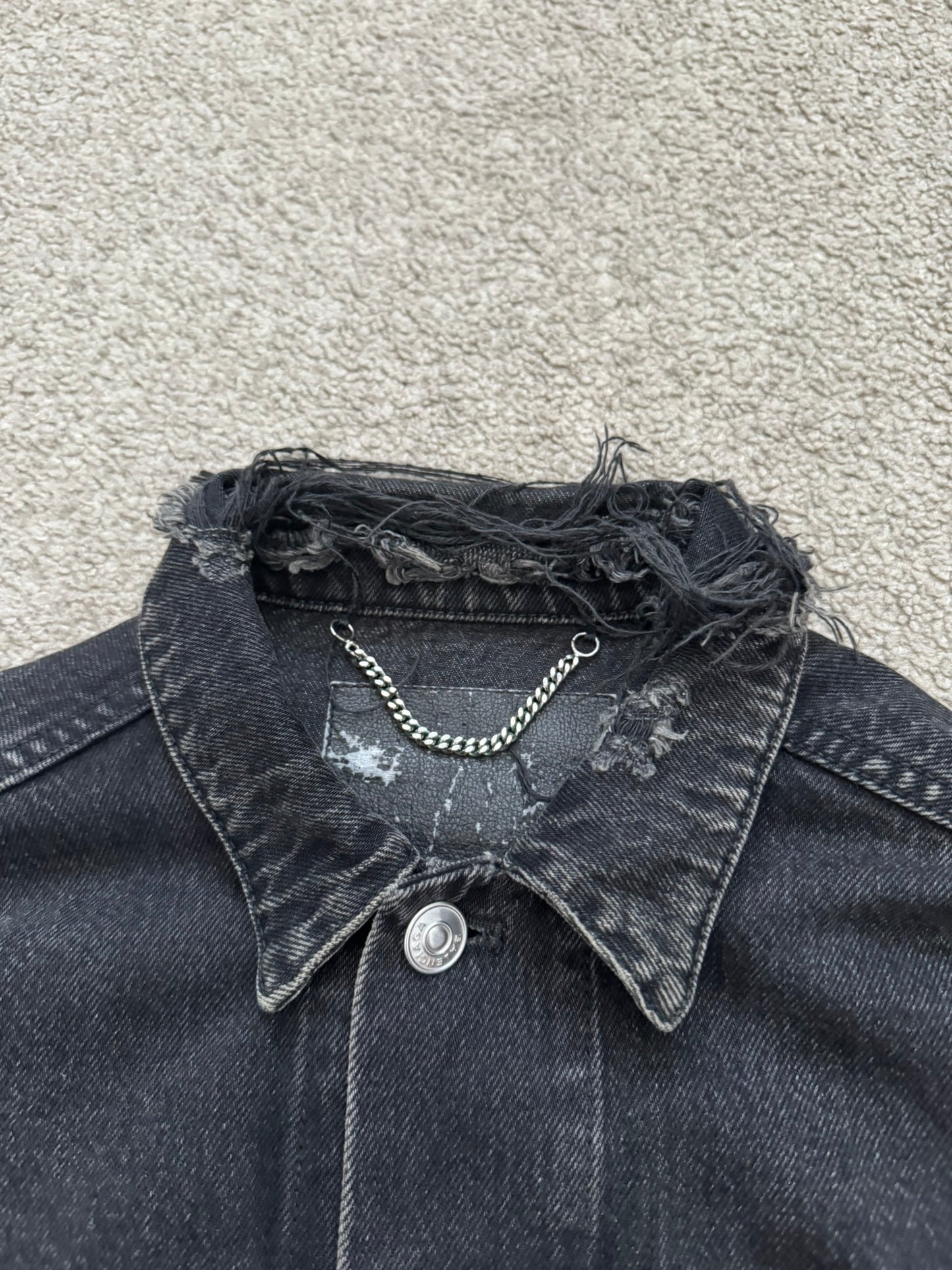 FW17 Balenciaga by Demna Distressed Collar Cropped Denim Jacket