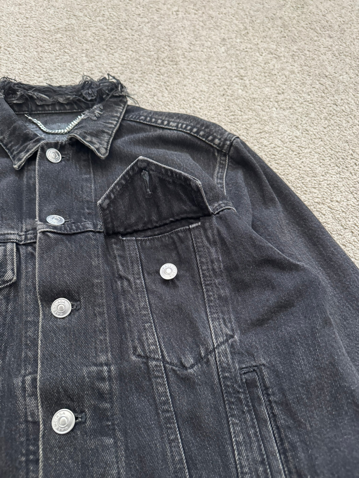 FW17 Balenciaga by Demna Distressed Collar Cropped Denim Jacket