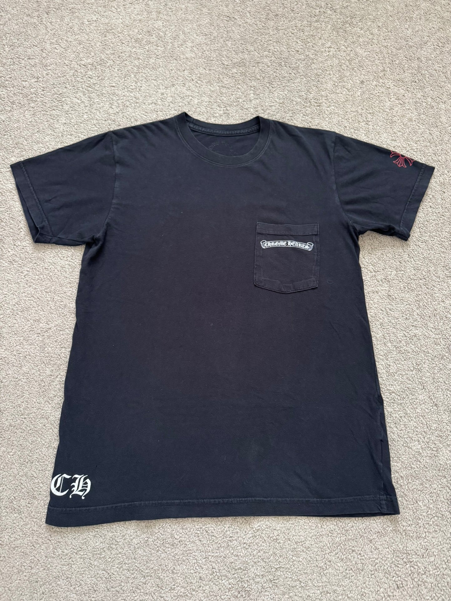 Chrome Hearts Scroll Logo "USA" Maltese Cross Pocket T Shirt