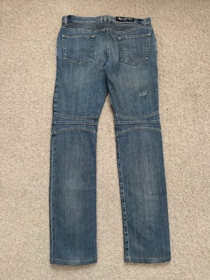 Balmain by Christophe Decarnin Washed Blue Zip Biker Denim Jeans