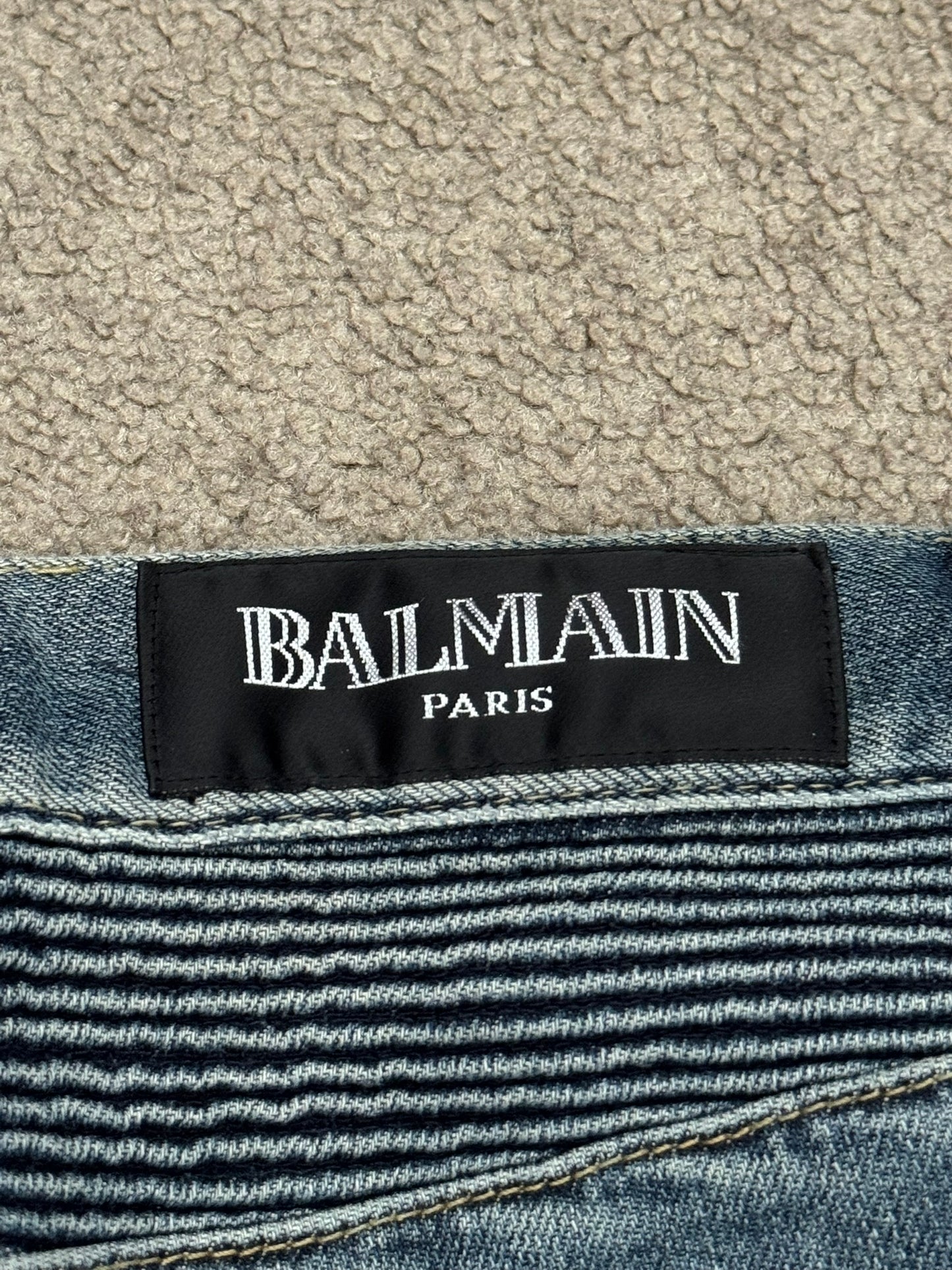 Balmain by Christophe Decarnin Washed Blue Zip Biker Denim Jeans