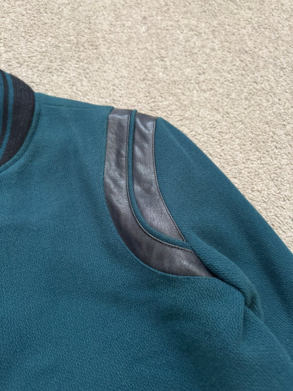 FW18 Saint Laurent Paris Teal Teddy Varsity Bomber Jacket