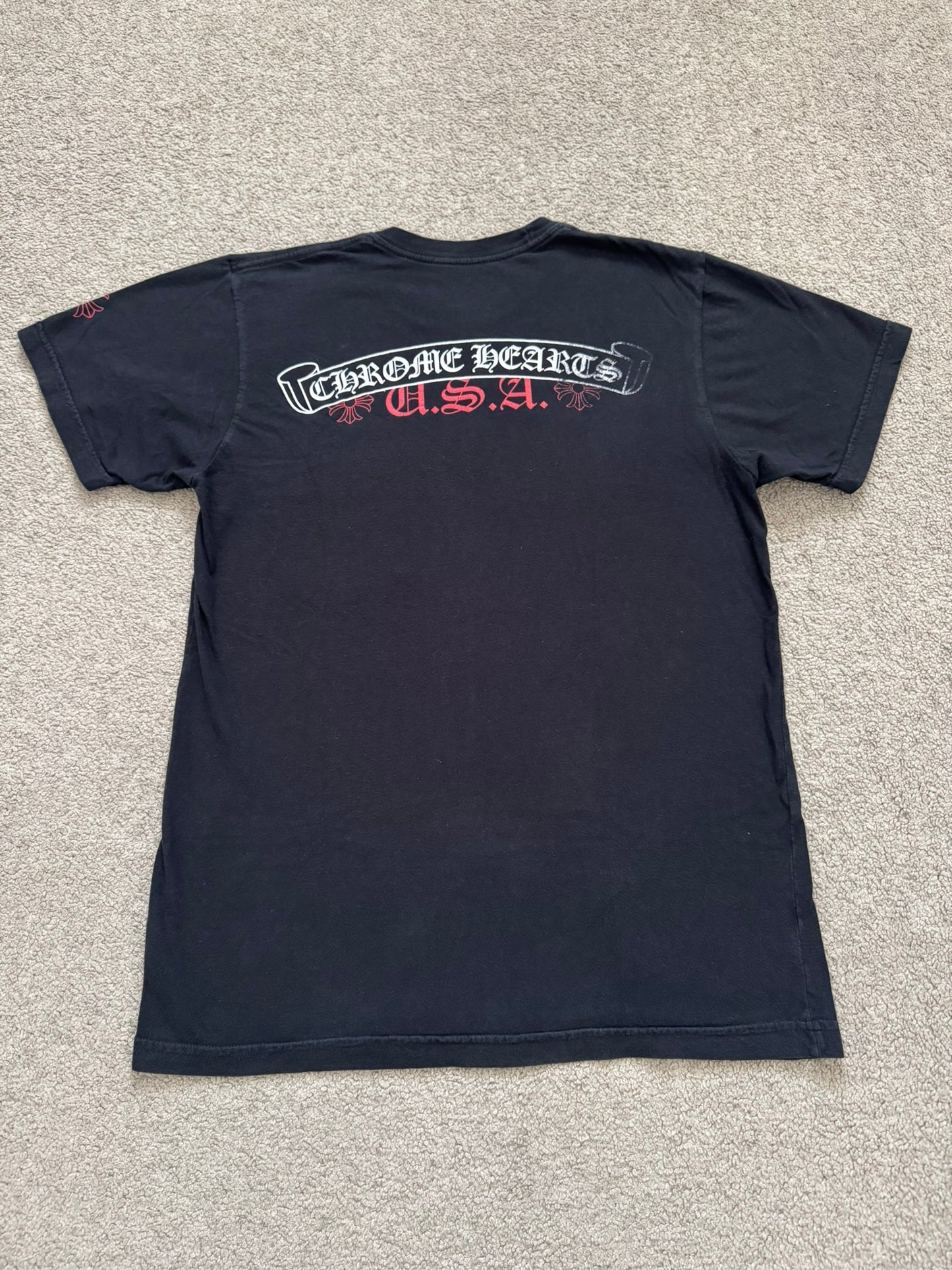 Chrome Hearts Scroll Logo "USA" Maltese Cross Pocket T Shirt