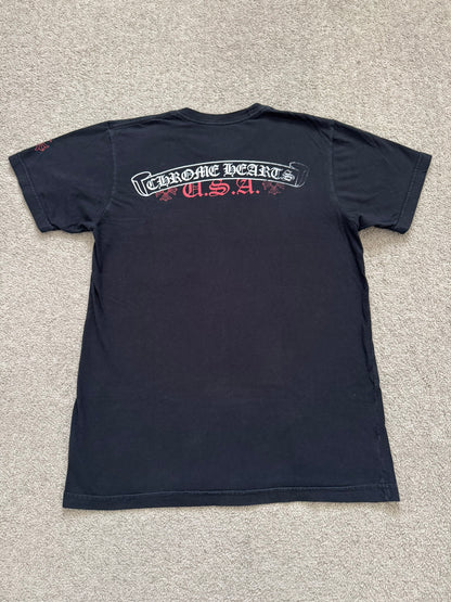 Chrome Hearts Scroll Logo "USA" Maltese Cross Pocket T Shirt