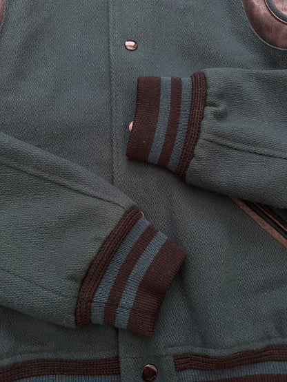 FW18 Saint Laurent Paris Teal Teddy Varsity Bomber Jacket