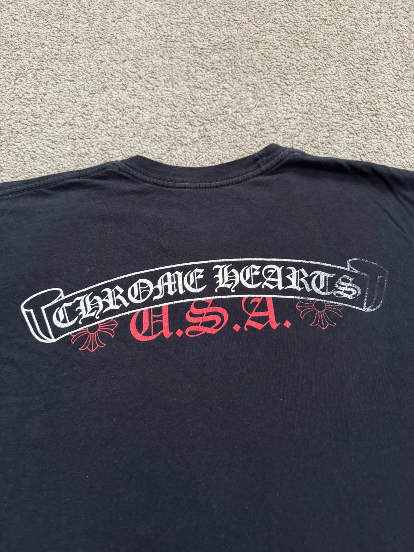 Chrome Hearts Scroll Logo "USA" Maltese Cross Pocket T Shirt