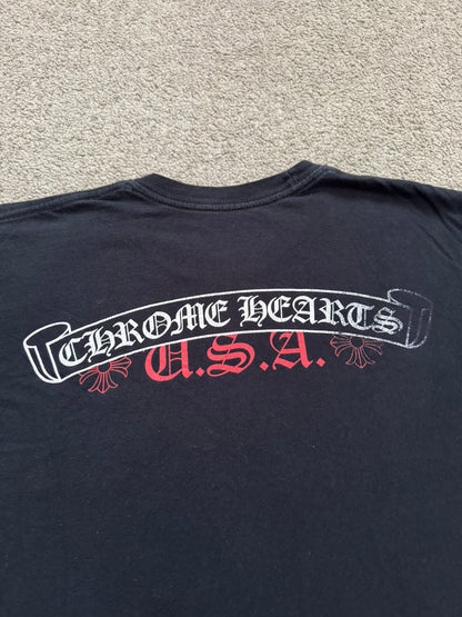 Chrome Hearts Scroll Logo "USA" Maltese Cross Pocket T Shirt