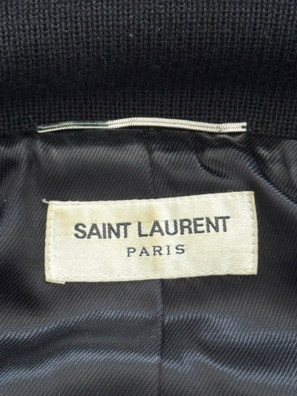 FW18 Saint Laurent Paris Teal Teddy Varsity Bomber Jacket