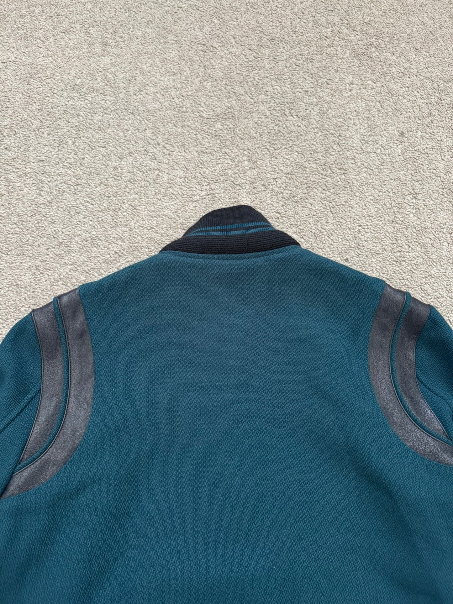 FW18 Saint Laurent Paris Teal Teddy Varsity Bomber Jacket