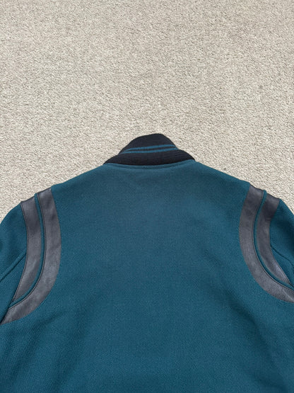 FW18 Saint Laurent Paris Teal Teddy Varsity Bomber Jacket