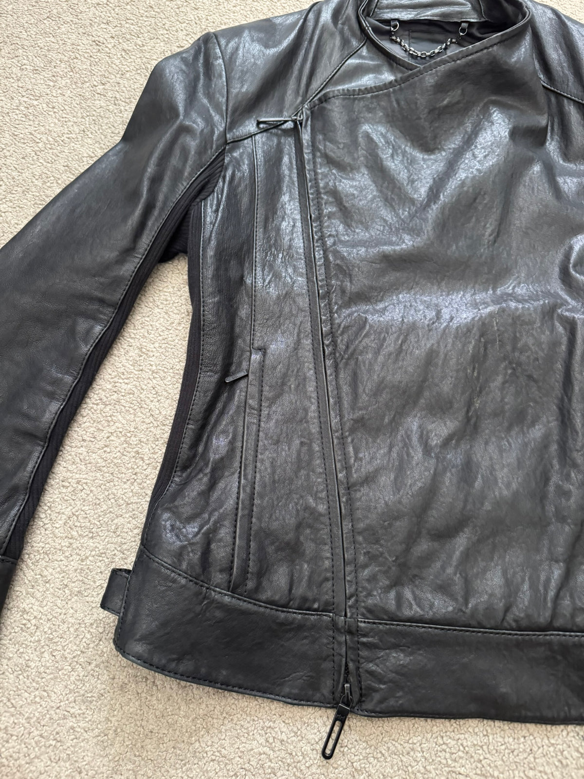 GalaabenD Black Draped Biker/Rider Leather Jacket