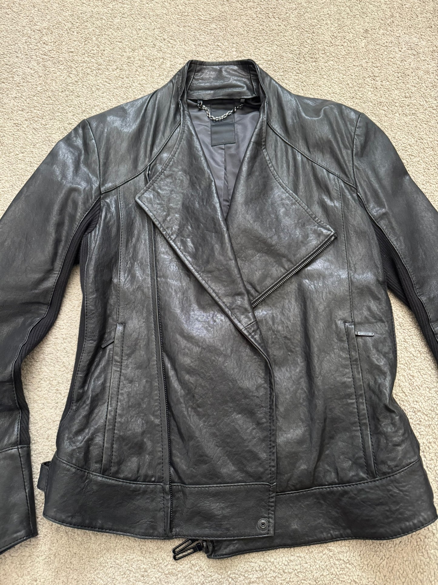 GalaabenD Black Draped Biker/Rider Leather Jacket