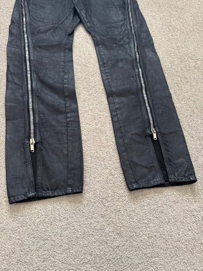 SS24 Rick Owens Mainline "Lido" Waxed Bolan Banana Cut Denim Jeans