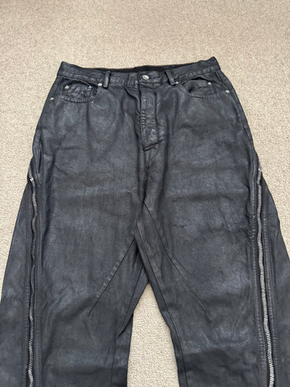 SS24 Rick Owens Mainline "Lido" Waxed Bolan Banana Cut Denim Jeans