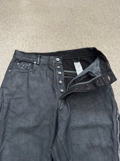 SS24 Rick Owens Mainline "Lido" Waxed Bolan Banana Cut Denim Jeans
