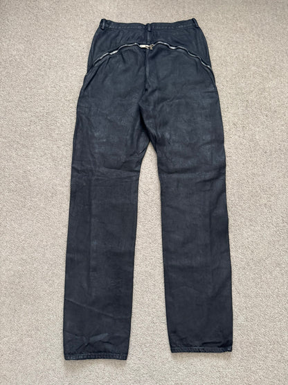 SS24 Rick Owens Mainline "Lido" Waxed Bolan Banana Cut Denim Jeans