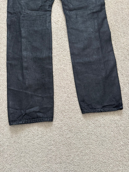 SS24 Rick Owens Mainline "Lido" Waxed Bolan Banana Cut Denim Jeans