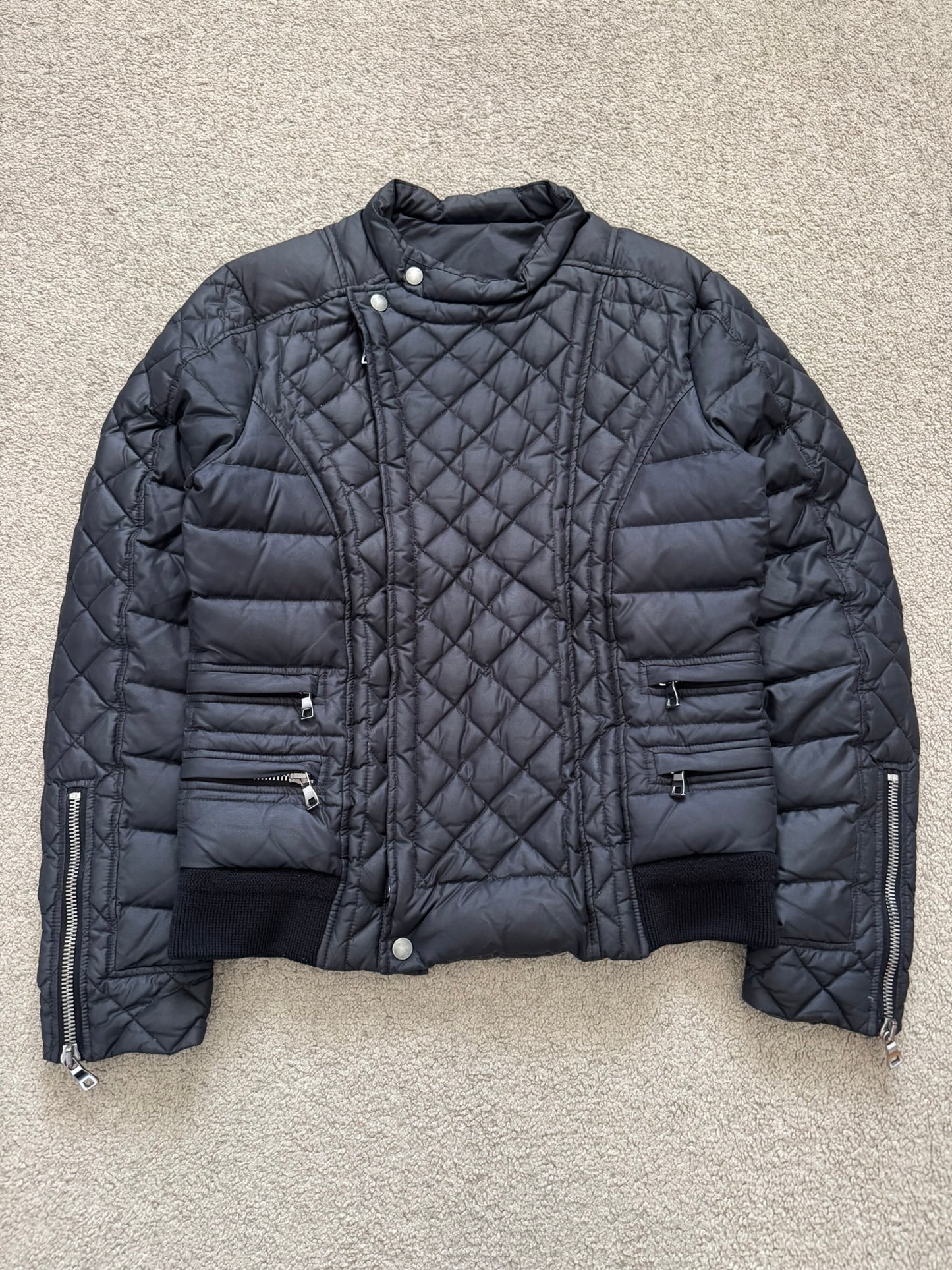 FW12 Balmain by Olivier Rousteing Quilted Down Biker Zip Jacket