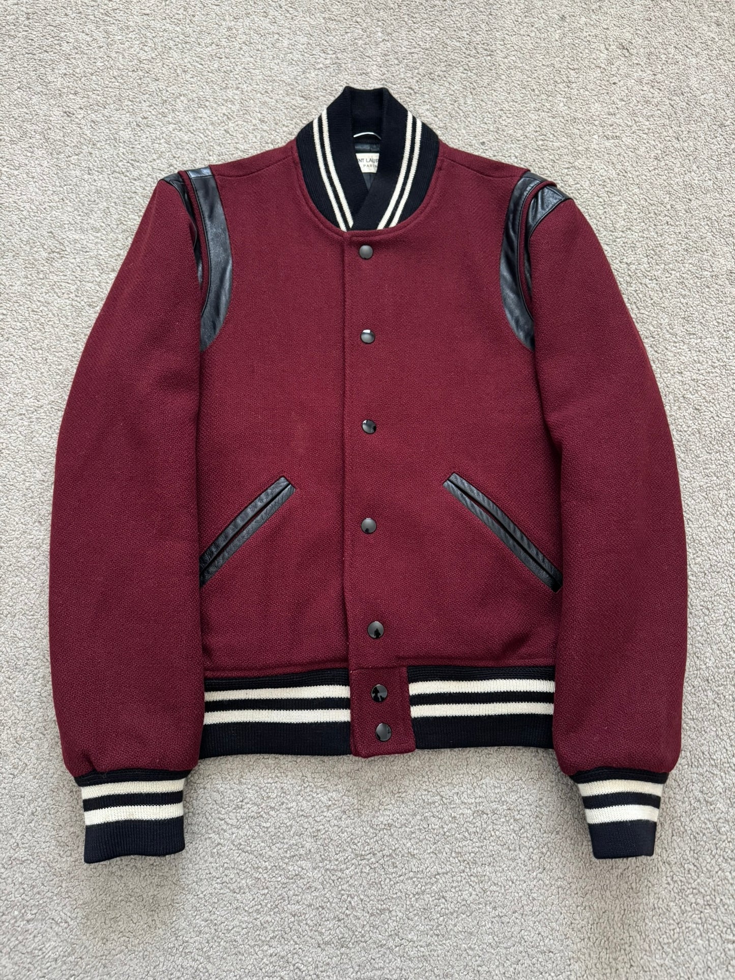 FW16 Saint Laurent by Hedi Slimane Red Teddy Varsity Bomber Jacket