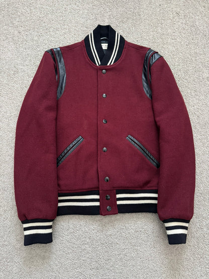 FW16 Saint Laurent by Hedi Slimane Red Teddy Varsity Bomber Jacket