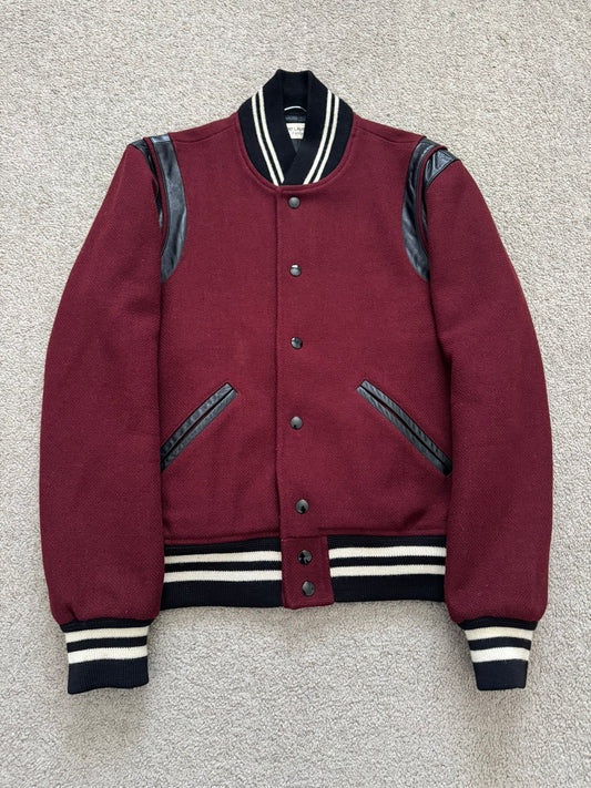 FW14 Saint Laurent by Hedi Slimane Red Teddy Varsity Bomber Jacket