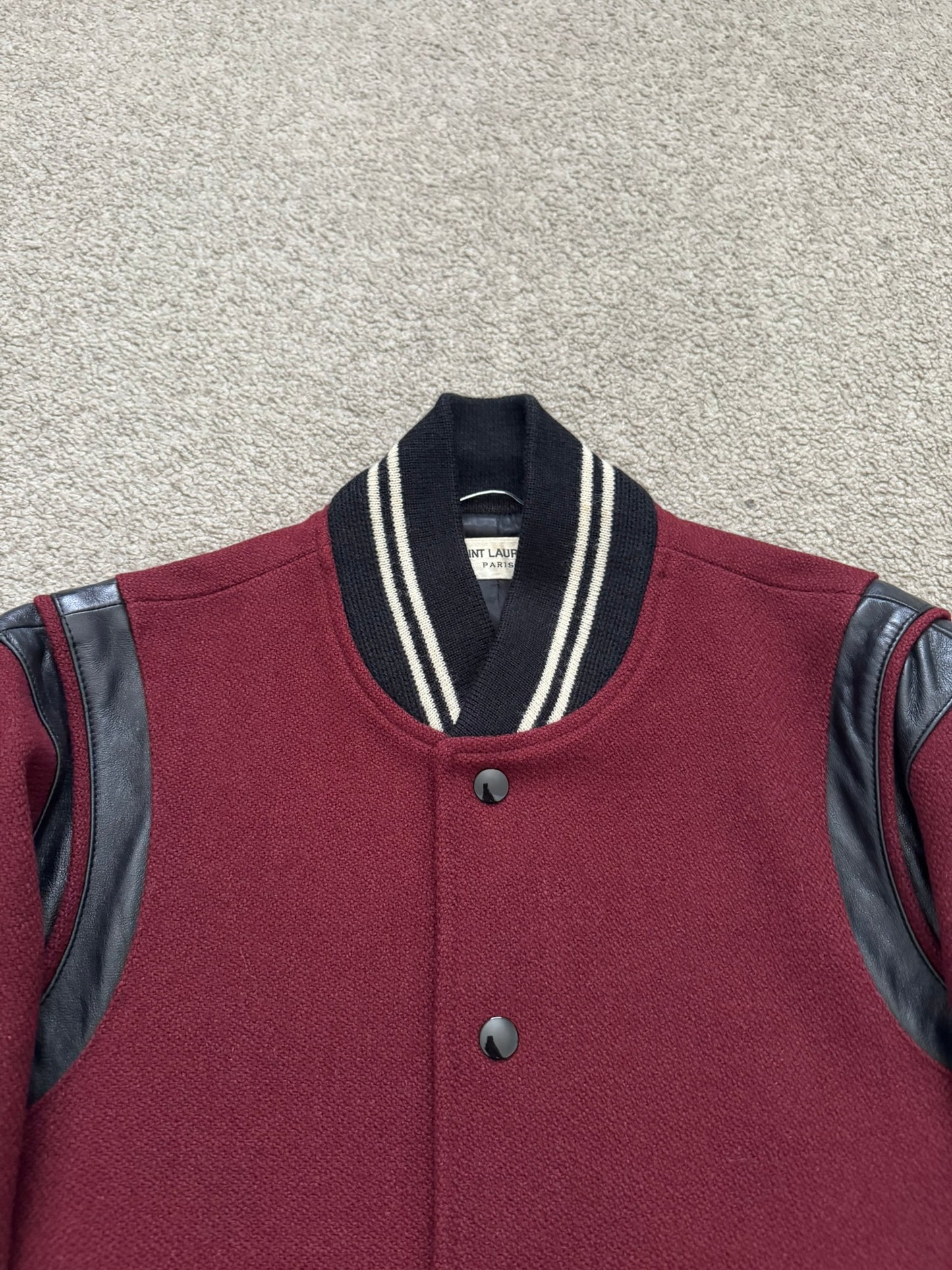 FW16 Saint Laurent by Hedi Slimane Red Teddy Varsity Bomber Jacket