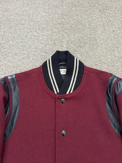 FW16 Saint Laurent by Hedi Slimane Red Teddy Varsity Bomber Jacket