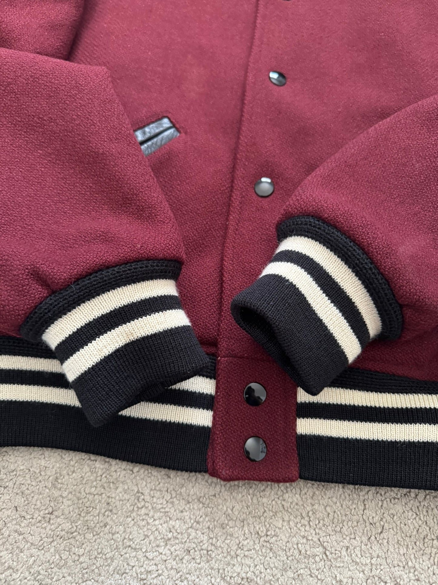 FW16 Saint Laurent by Hedi Slimane Red Teddy Varsity Bomber Jacket