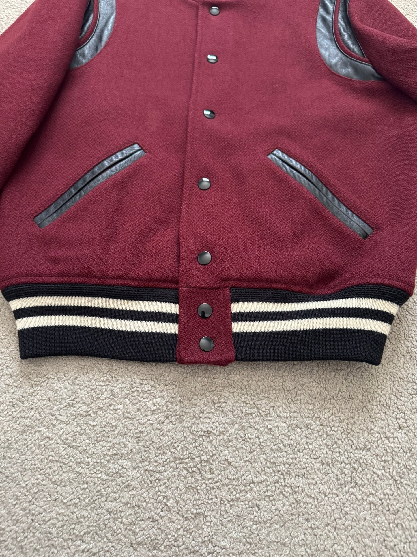 FW16 Saint Laurent by Hedi Slimane Red Teddy Varsity Bomber Jacket