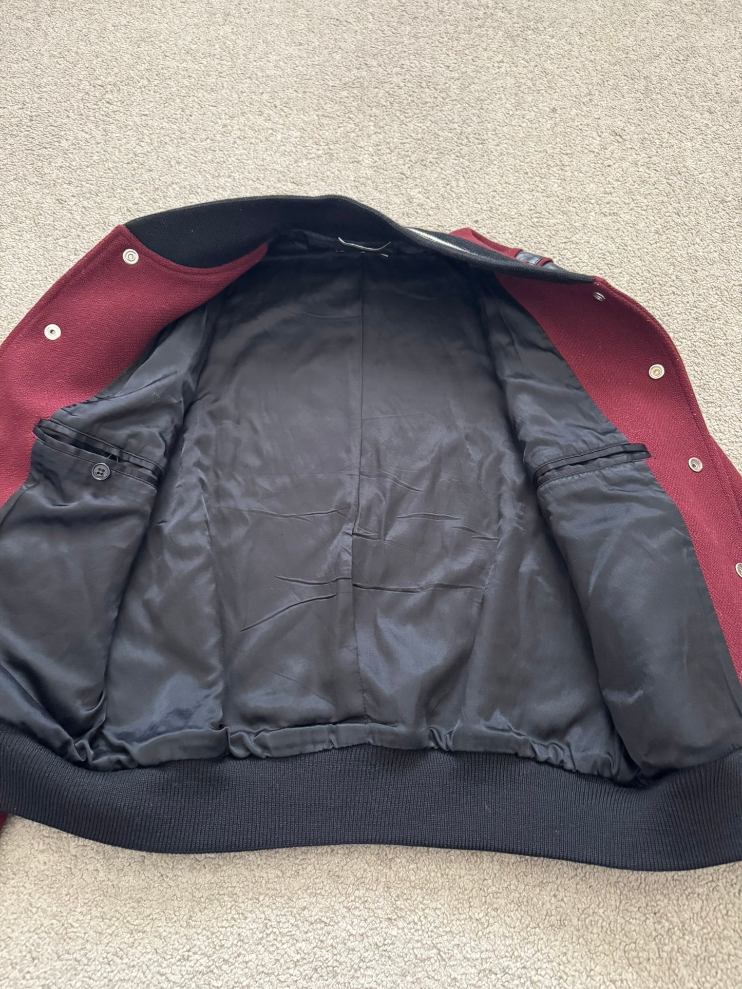 FW16 Saint Laurent by Hedi Slimane Red Teddy Varsity Bomber Jacket