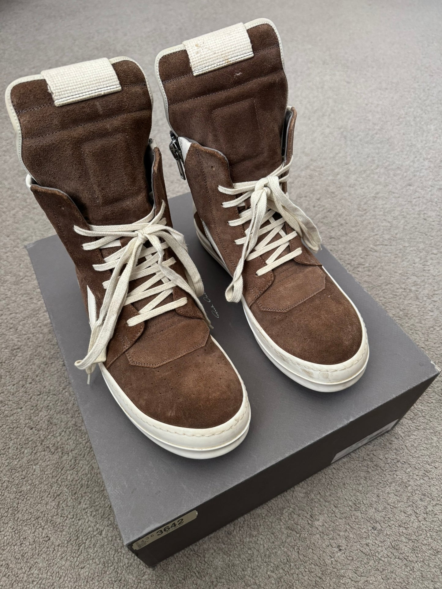 FW22 Rick Owens Mainline Dust Suede Geobasket High Top Sneakers