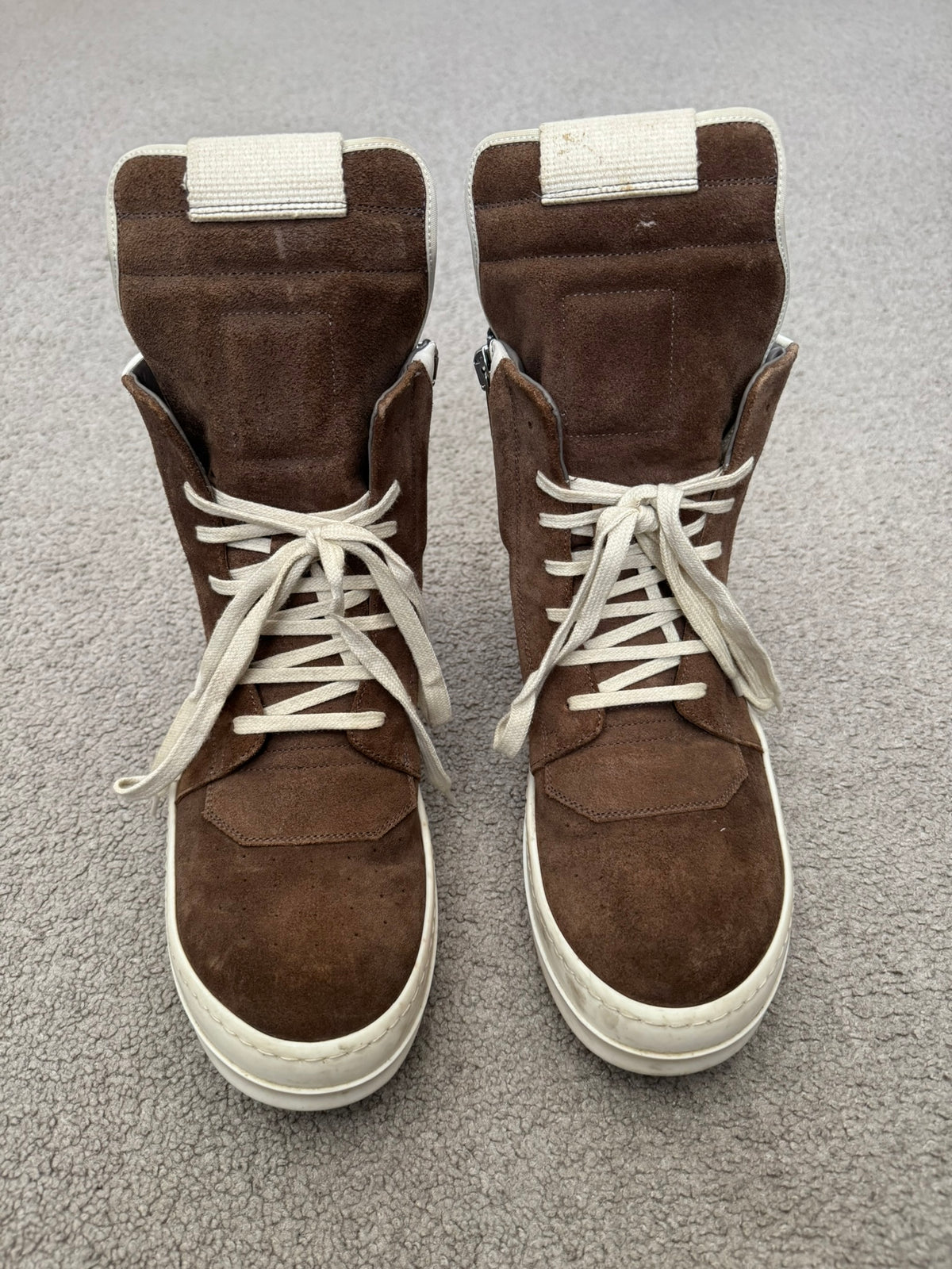 FW22 Rick Owens Mainline Dust Suede Geobasket High Top Sneakers