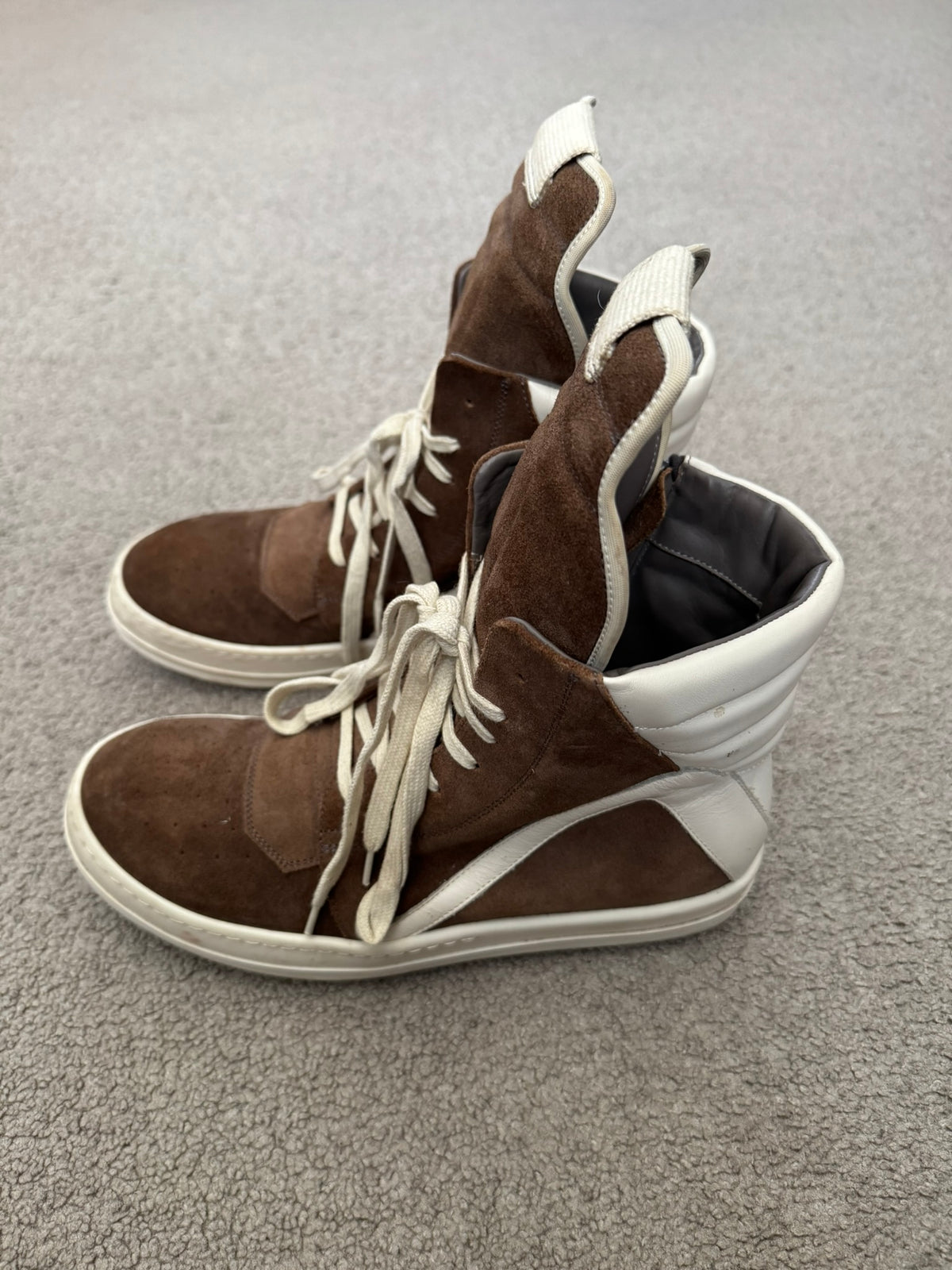 FW22 Rick Owens Mainline Dust Suede Geobasket High Top Sneakers