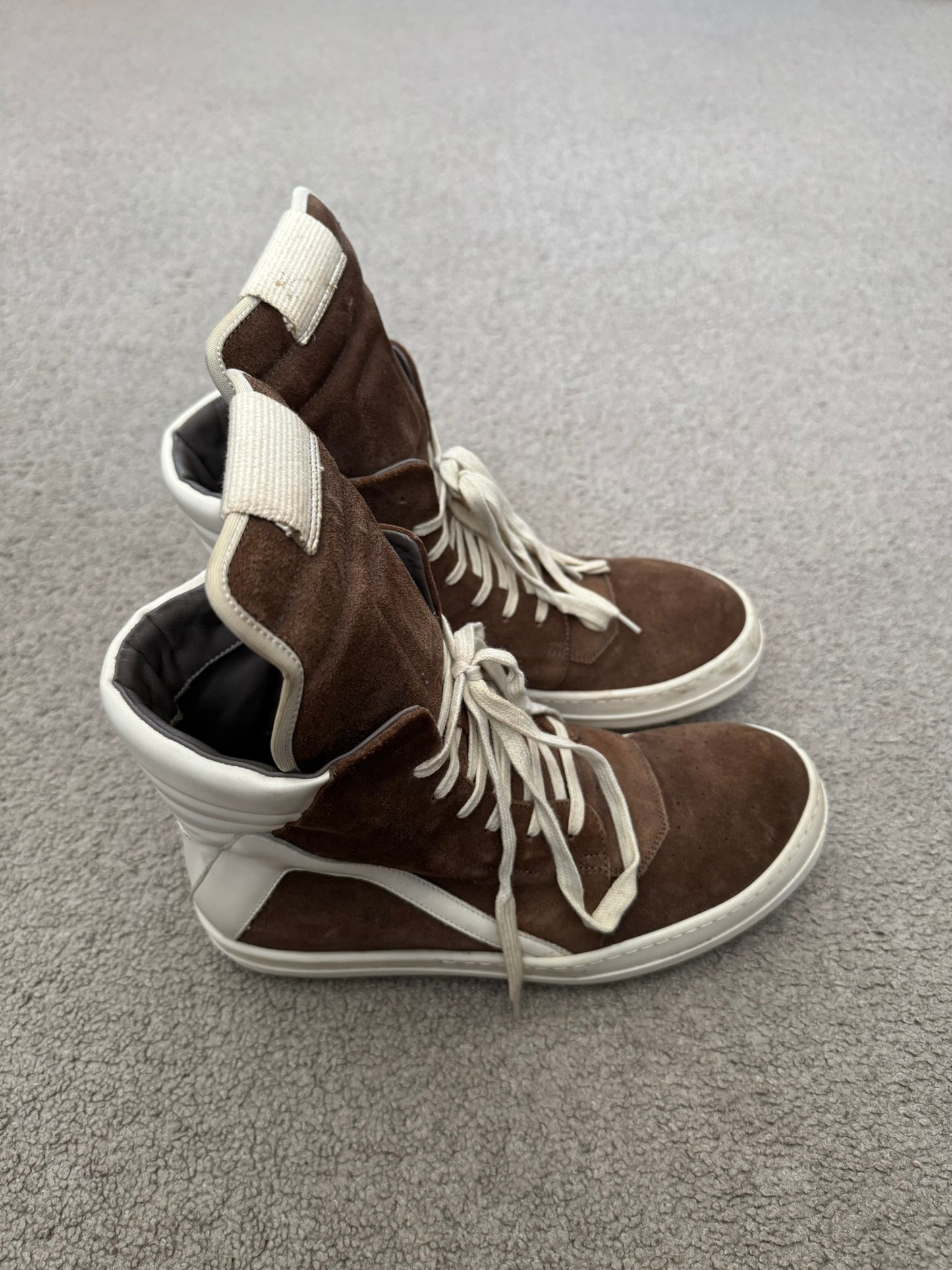 FW22 Rick Owens Mainline Dust Suede Geobasket High Top Sneakers