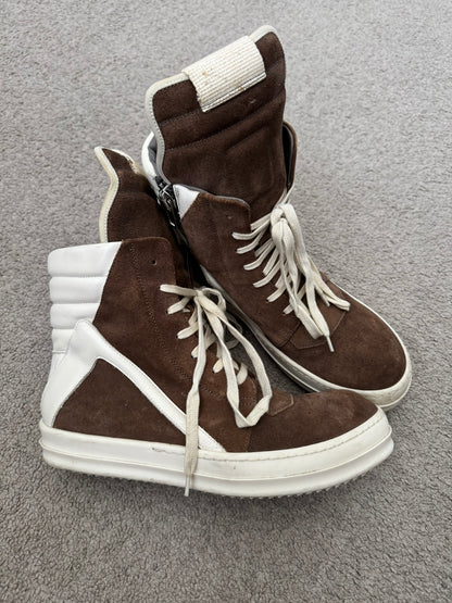 FW22 Rick Owens Mainline Dust Suede Geobasket High Top Sneakers