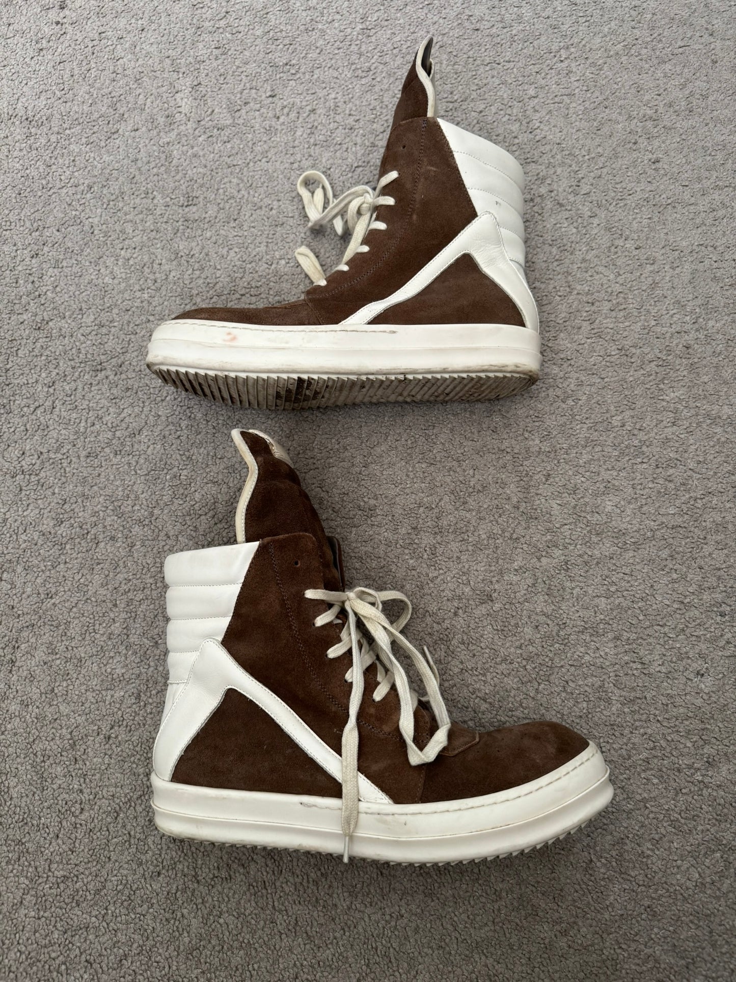 FW22 Rick Owens Mainline Dust Suede Geobasket High Top Sneakers