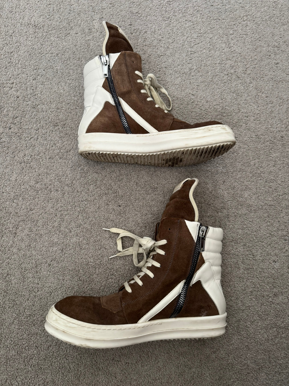 FW22 Rick Owens Mainline Dust Suede Geobasket High Top Sneakers