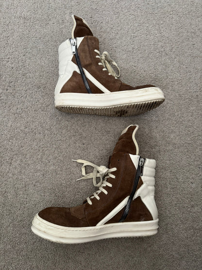 FW22 Rick Owens Mainline Dust Suede Geobasket High Top Sneakers
