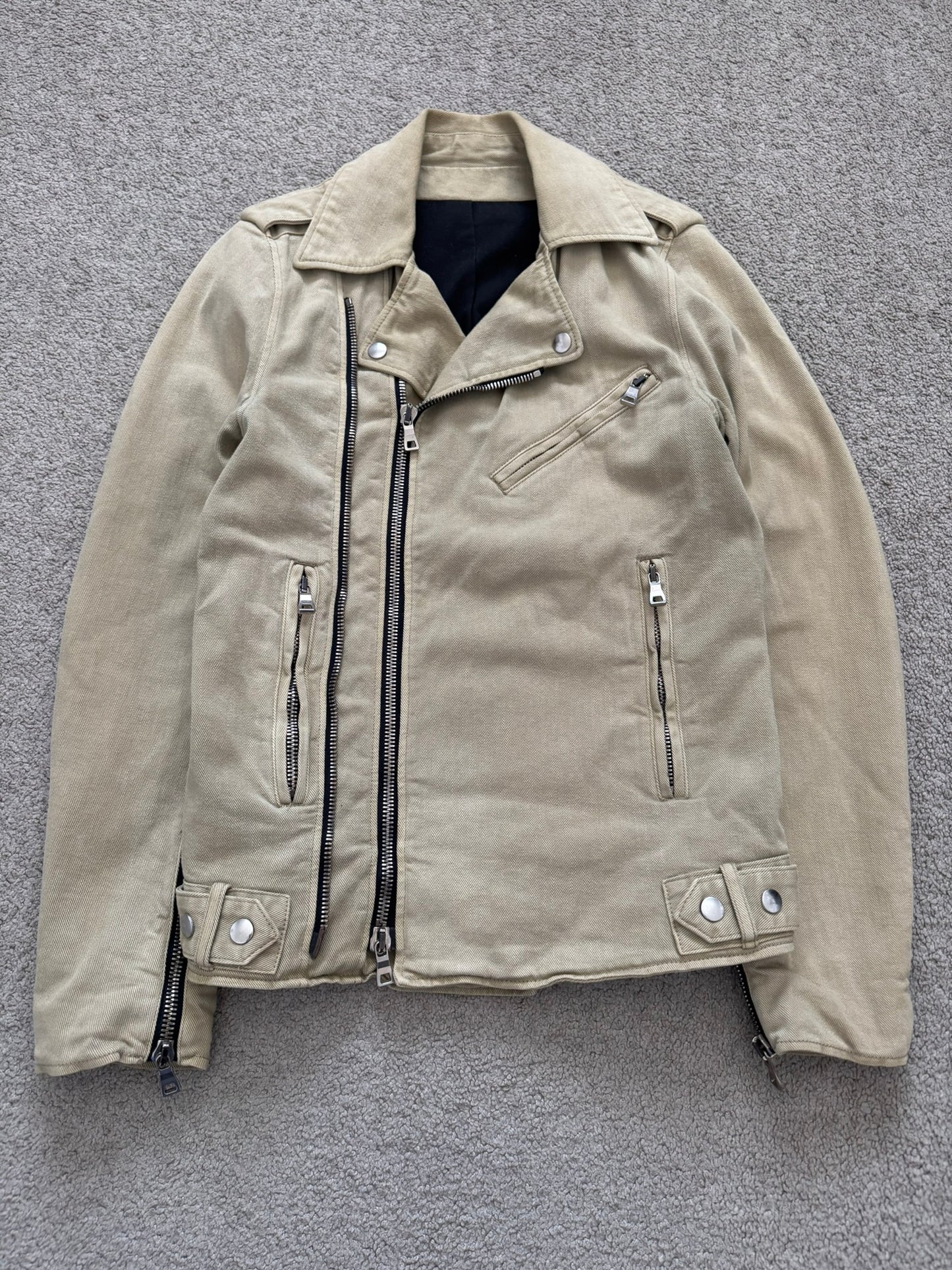 SS15 Balmain by Olivier Rousteing Beige Cotton Biker Jacket