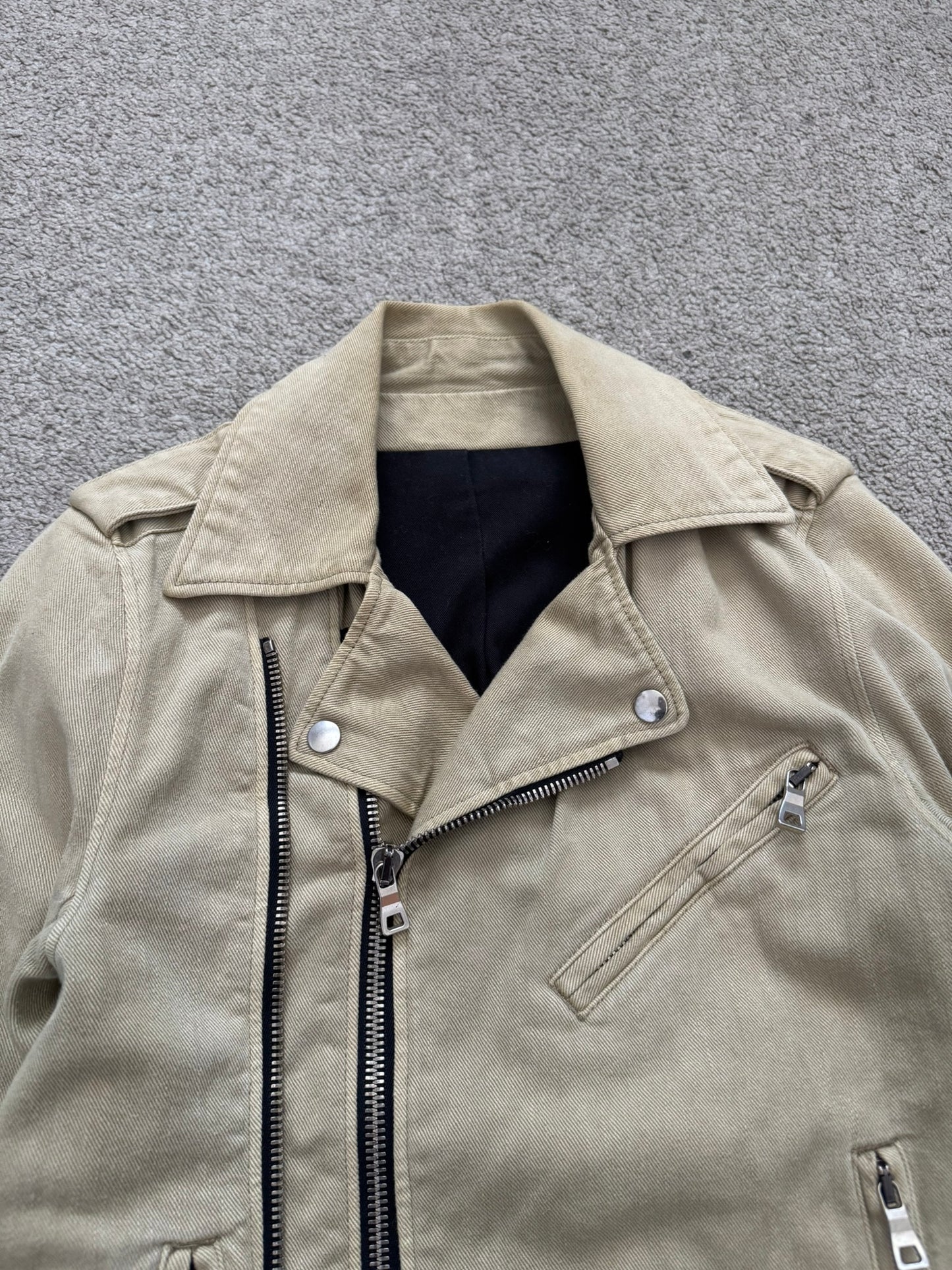 SS15 Balmain by Olivier Rousteing Beige Cotton Biker Jacket